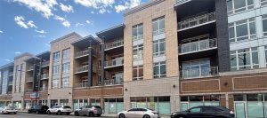 Commercial-residential building at the southwest corner of Lawrence and Laramie avenues in Jefferson Park